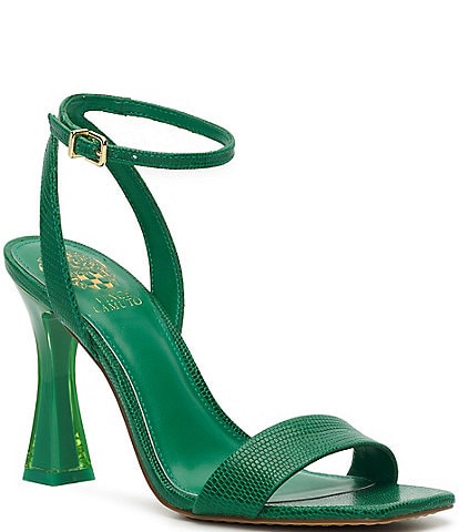 Vince Camuto Rabenie Lizard Print Ankle Strap Leather Ice Cube Heel Dress Sandals