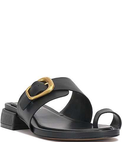 Vince Camuto Ranista Leather Toe Ring Buckle Banded Slip-On Sandals