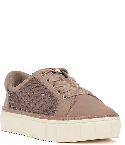 Vince Camuto Reanu Woven Raffia and Leather Platform Sneakers