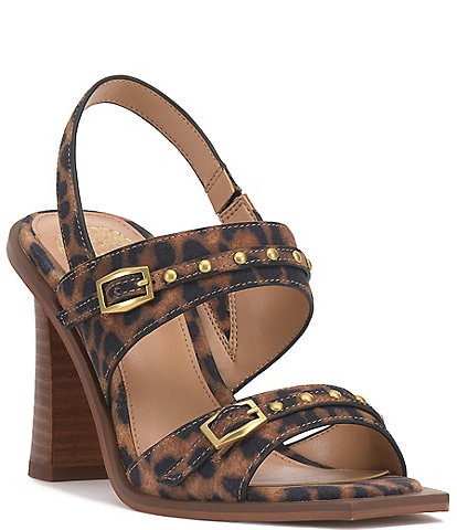Vince Camuto Ridena Studded Leopard Buckle Banded Slingback High Heel Sandals