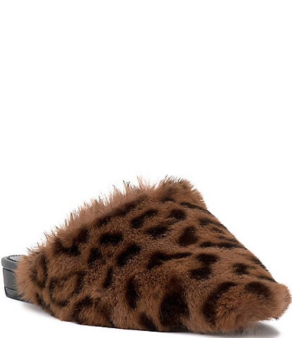 Vince Camuto Samara Shearling Animal Print Slip On Flat Mules