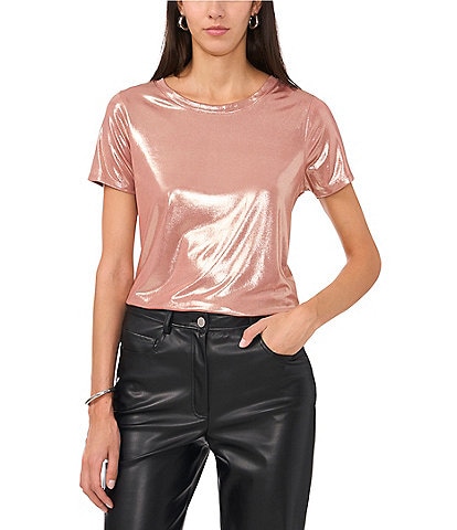 Vince Camuto Satin Jersey Crew Neck Short Sleeve Blouse