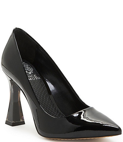 Vince Camuto Saventia Patent Leather Pointed Toe Translucent Flared Heel Pumps