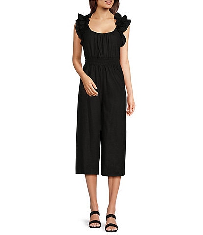 Vince Camuto Scoop Neck Ruffle Sleeveless Cropped Jumpsuit