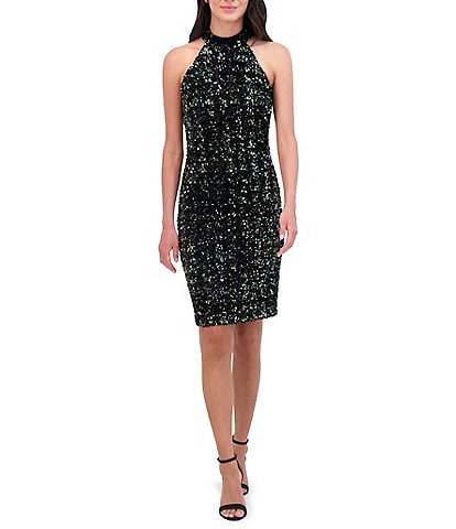 Vince Camuto Sequin Halter Neck Sleeveless Bodycon Mini Dress