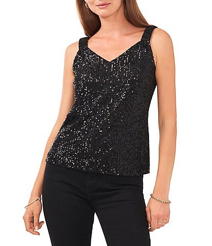 Vince Camuto Sequin Sleeveless V-Neck Tank Top
