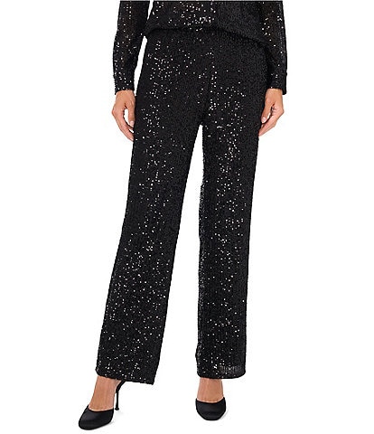 Vince Camuto Sequin Straight Leg High Rise Flat Front Full Length Pant