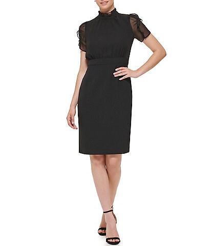 Ted Baker London Sanriia Mixed-Media Knit & Metallic Jacquard Mock Neck  Sleeveless Coordinating Sheath Dress