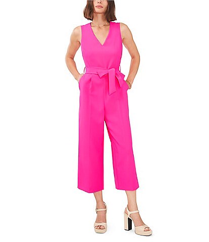 Vince Camuto Sleeveless Belted Wide Leg Crop Jumpsuit