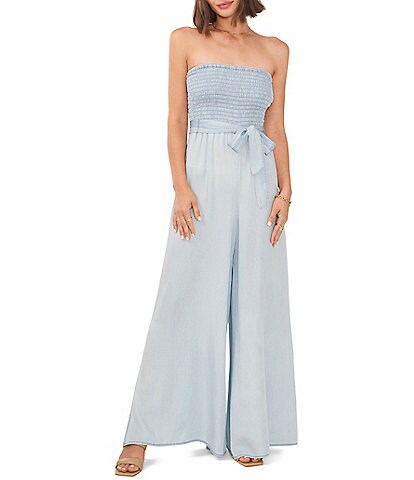 Vince Camuto Smocked Sleeveless Tie Front Wide Leg Jumpsuit