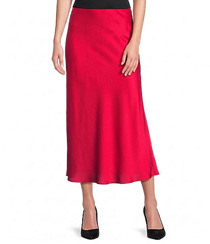 Vince Camuto Solid Charmeuse Clean A-Line Midi Skirt