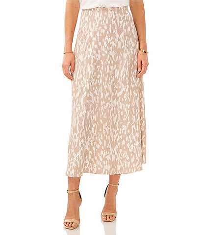 Vince Camuto Spotted Print Luxe Crepe De Chine Pull-On A-Line Midi Skirt