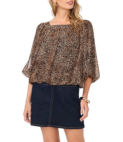 Vince Camuto Square Neck 3/4 Sleeve Bubble Blouse