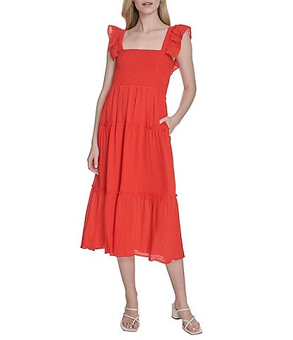 Vince Camuto Square Neck Sleeveless Tiered Midi Dress