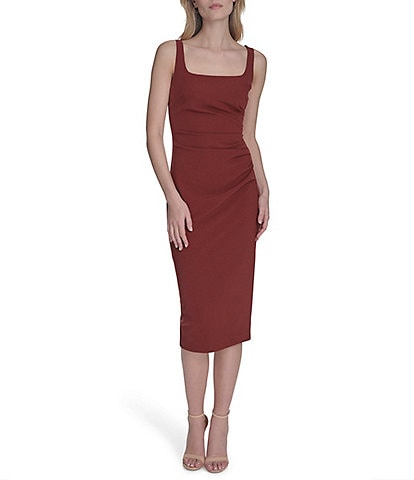 Vince Camuto Square Neckline Sleeveless Midi Sheath Dress