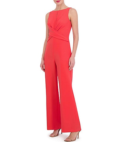 Vince Camuto Stretch Crepe Knit Keyhole Boat Neck Sleeveless Cross Front Jumpsuit