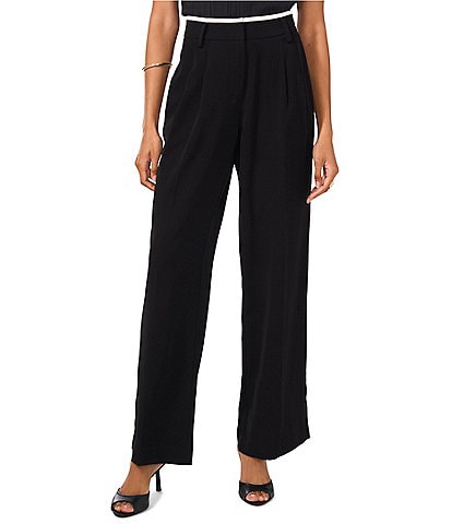 Vince Camuto Stretch Twill Wide-Leg Contrast Waistband Pleated Pants