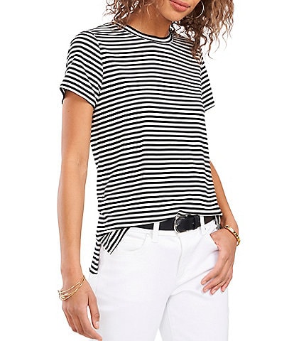 Vince Camuto Striped Crew Neck Short Sleeve Knit Tee Shirt