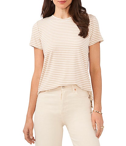 Vince Camuto Striped Crew Neck Short Sleeve Knit Tee