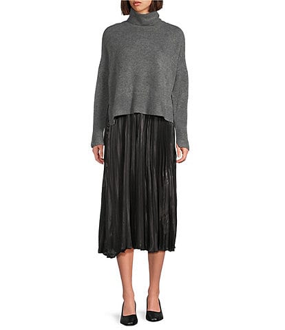 Vince Camuto Turtleneck Long Sleeve Twofer Slip Midi Dress