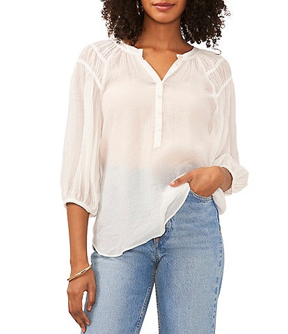 Vince Camuto V-Neck 3/4 Sleeve Button Front Blouse