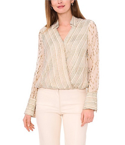 Vince Camuto V Neck Long Sleeve Blouse