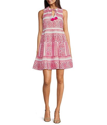 Vince Camuto V-Neck Sleeveless Tassel Tie A-Line Dress