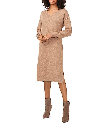 Vince Camuto V-Neckline Long Sleeve Midi Sweater Dress