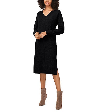 Vince Camuto V-Neckline Long Sleeve Midi Sweater Dress