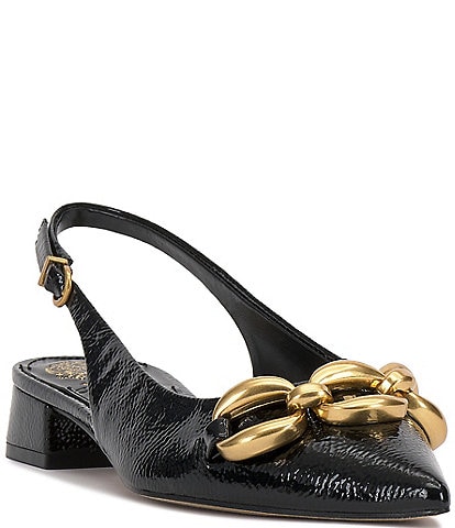 Vince Camuto Valiey Crinkle Patent Chain Link Slingback Pumps