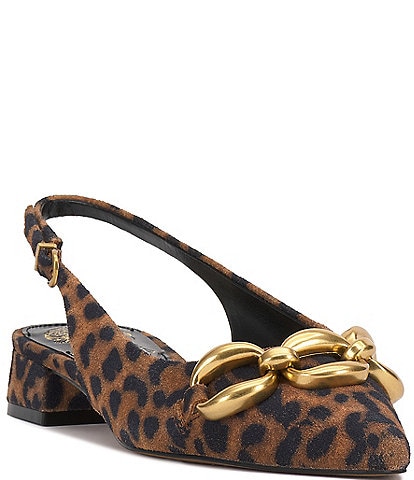 Vince Camuto Valiey Leopard Print Suede Chain Link Slingback Pumps