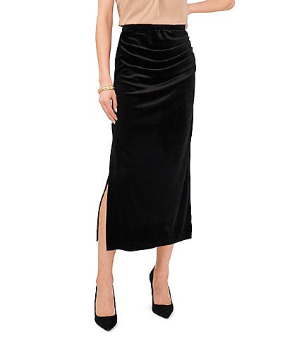 Vince Camuto Velvet Ruched Side Slit Midi A-Line Skirt