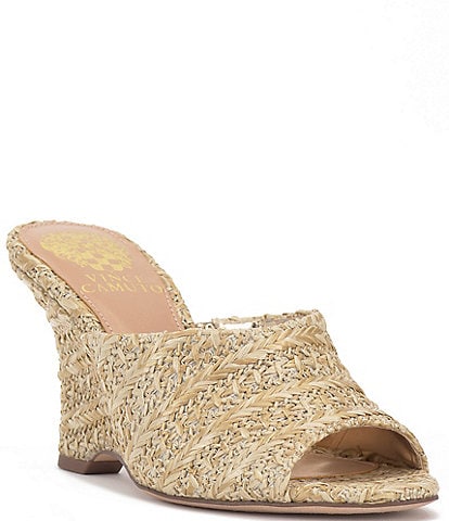Vince Camuto Jefany Leather Braided Raffia Wedge Sandals