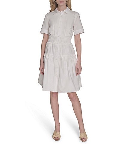 Vince Camuto Woven Collared Short Sleeve Button Front Shirt Dress