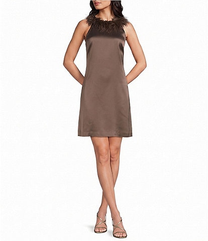 Vince Camuto Woven Feather Neck Halter Dress
