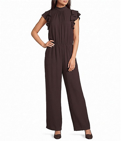 Vince Camuto Woven Flutter Sleeve Mock Neck Jumpsuit