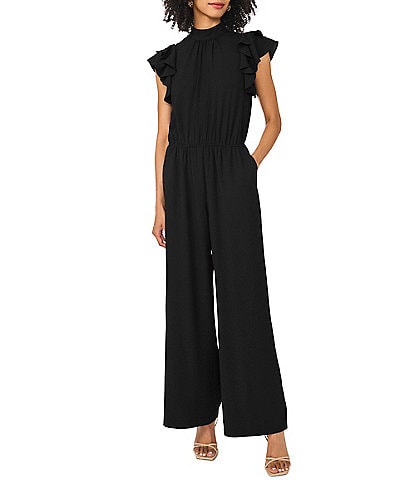 Vince Camuto Woven Flutter Sleeve Mock Neck Jumpsuit