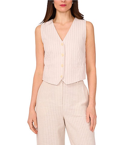 Vince Camuto Woven Stripe V-Neck Sleeveless Vest