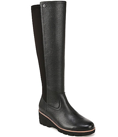 Vionic Ashland Leather Stretch Wedge Tall Boots