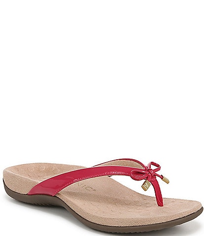 Vionic Bella Patent Bow Detail Thong Slip-On Sandals