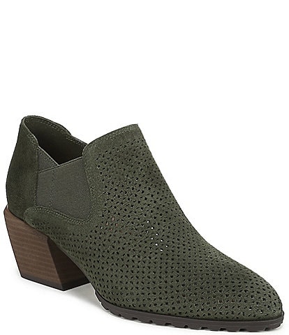 Vionic Bethany Perf Suede Stacked Heel Booties