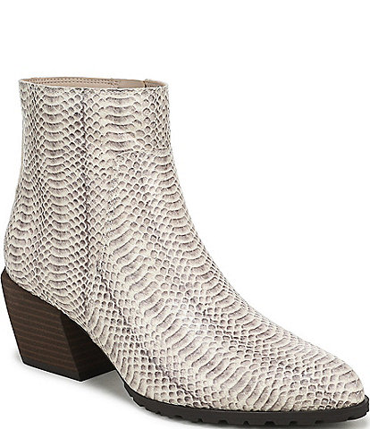 Vionic Bianca Snake Print Leather Stacked Heel Booties