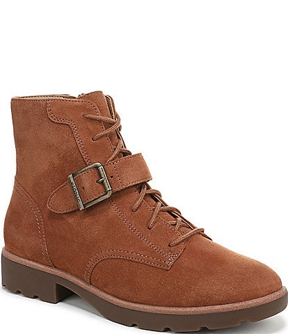 Vionic Catina Waxed Suede Buckled Hardware Strap Ankle Booties
