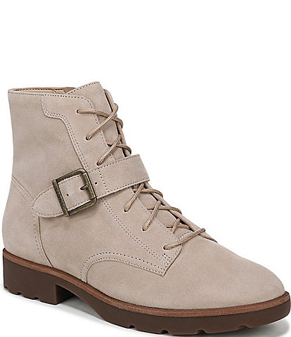 Vionic Catina Waxed Suede Buckled Hardware Strap Ankle Booties