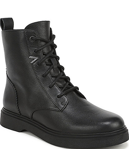 Vionic Delaney Tumbled Leather Lace Up Lug Booties