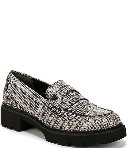 Vionic Fillmore Suede Houndstooth Print Lug Sole Penny Loafers