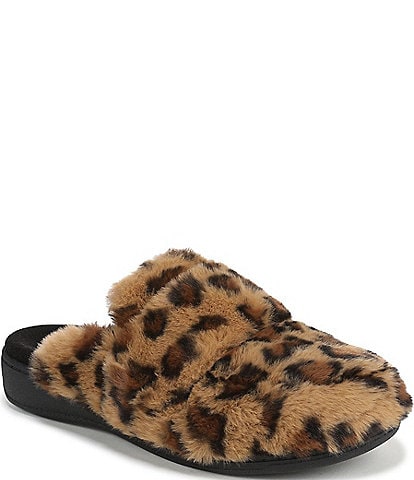 Vionic Gemma Faux Fur Leopard Print Slippers
