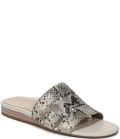 Vionic Glendora Leather Snake Print Mini Wedge Sandals
