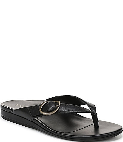 Vionic Grove Leather Mini Wedge Thong Sandals