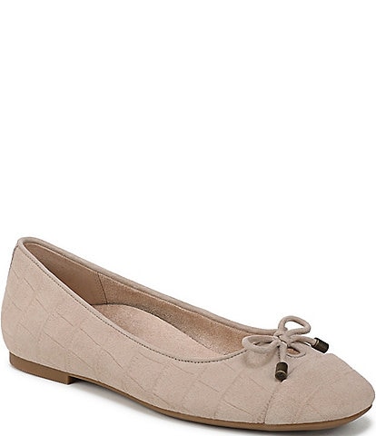 Vionic Klara Bow Detail Crocodile Pattern Suede Ballet Flats